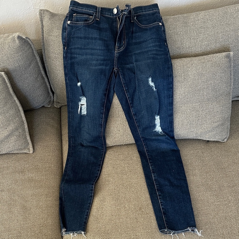 Current/Elliott Dark Blue Distressed Skinny Jeans